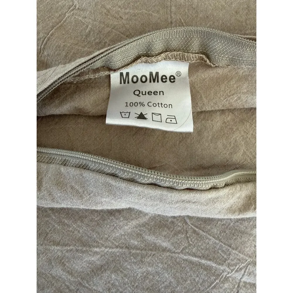 MooMee Queen Duvet Cover Cotton Linen Look Minimalist Neutral Bedding